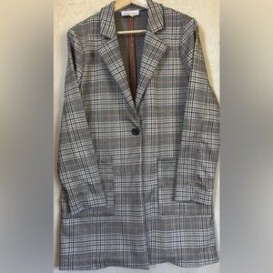 Philosophy Women’s Sz Medium Cardigan Trench Jacket Plaid Multi Color Brown/Tan